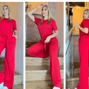 conjunto mujer bota ancha premium color rojo